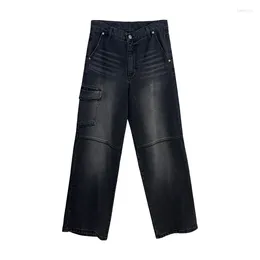 Jeans féminins 2024 AUTUMN High Street Cargo Pocket Open Thread Splicced Casual Pantal