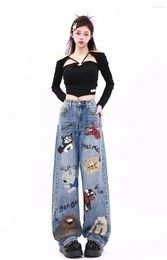 Jeans féminins 2024 automne hiver BAGGY FEMME AMERICAN HAUTER STREET STRÈAL TUBE CARTON PRINT PANTAL FEMMES