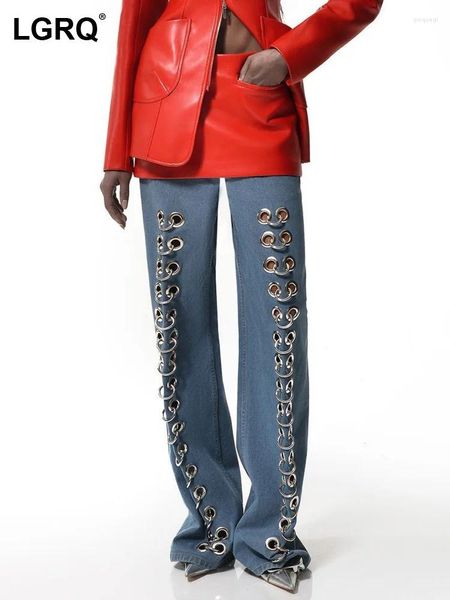 Jeans pour femmes 2024 automne y2k street wear de haute qualité femme décontractée mode boucle métalle décorer pantalon denim 19f2031