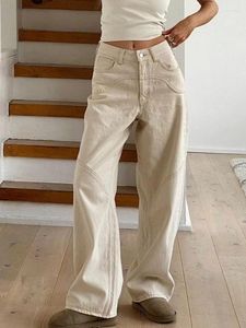 Jeans féminins 2024 beige Baggy Femmes décontractées pantalon denim Vintage High Wide Jam Le jambe Classic Streetwear mode automne