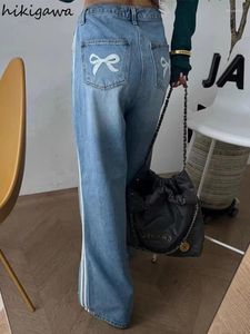 Jeans pour femmes 2024 Bottoms vintage y2k pantalon à jambe large fashion fashion streetwear broderie arc libre pantalon féminin