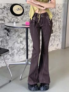 Jeans féminins 2024 Brown Vintage Femmes Denim Pantalon pour les dames Low Taist Casual Loose Pants Pantalon Été Fashion Streetwear