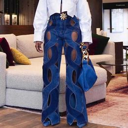 Jeans pour femmes 2024 Criss Cross Hollow Out pour femmes Casual Streetwear Pantalon en denim droit Mode Jambe large