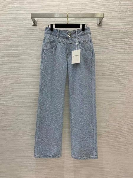 Jeans de mujer 2024 principios de primavera de gama alta tela lavada personalizada moda bordada pierna recta versátil