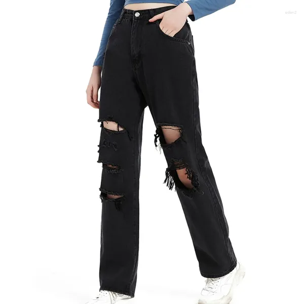 Jeans pour femmes 2024 style européen beauté déchiré décontracté lavage Denim pantalon à jambes larges