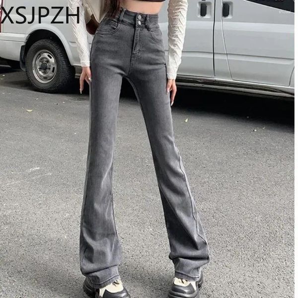 Jeans pour femmes 2024 Mode Casual Taille haute Taille droite Slim Pantalon évasé Cowboy Girl Vintage Streetwear Washed Retro Femmes