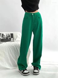 Jeans féminins 2024 Fashion Green Womens High-Waist Straight Pantal