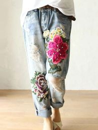 Jeans pour femmes 2024 Fashion Ladies Elegant for Women Women Summer Casual Floral Brodery Denim Pantaux