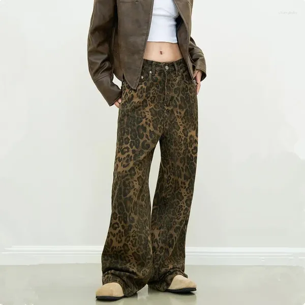 Pantalones vaqueros De Mujer 2024, pantalones holgados De leopardo Y2K a la moda para Mujer, precio De Ropa, pantalones largos rectos De pierna ancha, Ropa De Mujer