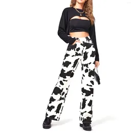 Jeans féminins 2024 Fashion Milk Cow Modèle imprimé Pantalon Denim Femmes High Waist Slim Fit Straight Harajuku Tableau décontracté