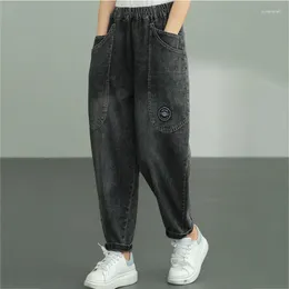 Damesjeans 2024 Fashion Street Trend Big Pocket Plus Size Hip Hop Denim Baggy Pants Casual Elastische High Taille Harem Jean Women Trousers