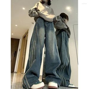 Jeans féminins 2024 Streetwear de mode Stripe Conception du design micro-évasé Femmes Spring Automne High TAIL