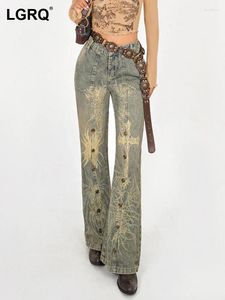 Jean femme 2024 mode usé Design Vintage pantalon en Denim mince de haute qualité rue à la mode motif cloche-bas