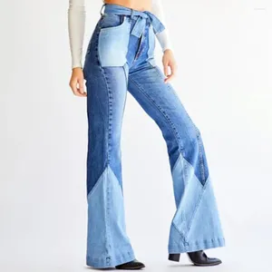 Femmes Jeans 2024 Flare High Ward Pantals Pantalons de jambe Femmes Spring Automne Bell-Bottom Patchwork Denim pantalon pour