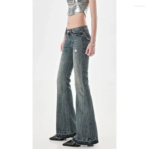 Jeans para mujer 2024 High Street Spicy Girls Cintura baja Mujeres Otoño Vintage Y2K Diseño Sentido Slim Fit Tubo recto Micro Flare Pantalones