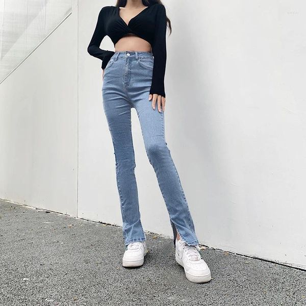 Jeans pour femmes 2024 taille haute crayon fendu pantalon serré en denim stretch pantalon skinny au fond de la cloche décontractée