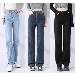 Jeans pour femmes 2024 haute taille pour les femmes printemps été y2k mode droite maman maman extensible pantalon de denim bleu noir