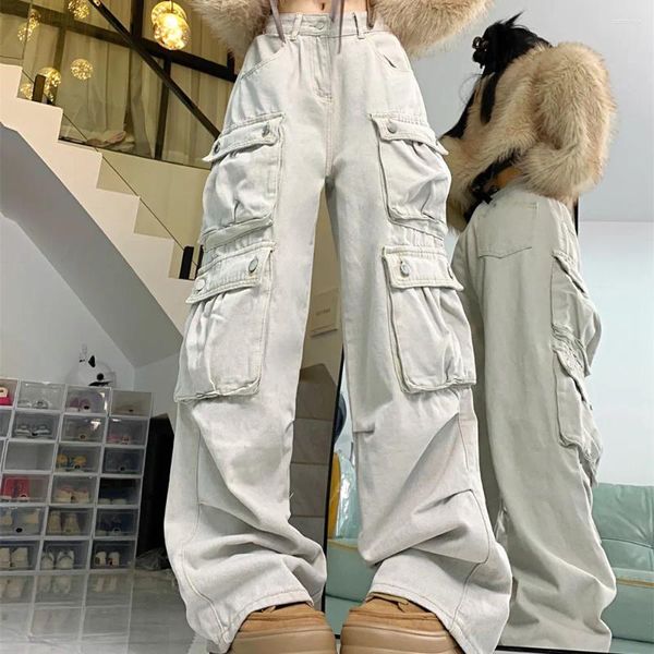 Jeans pour femmes 2024 Korea Vintag plusieurs salles de poche Y2K Street Hip-Hop Casual Pantal