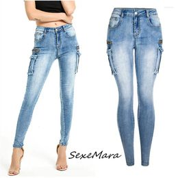 Women's Jeans 2024 Korean Faashion Women Skinny High Waist Pockets Denim Bleached Pencil