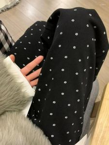 Jeans pour femmes 2024 Style coréen Noir Floral Polka Dot Automne Taille haute Minceur Pantalon large jambe droite