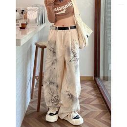 Damesjeans 2024 Grote maat Losse rechte broek met hoge taille Lente en herfst Hip Hop Country Splash Ink Ins Design Sense