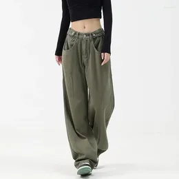 Jeans pour femmes 2024 Lâche Army Green Straight Mode Casual Taille haute Pantalon Style coréen Mopping Y2K