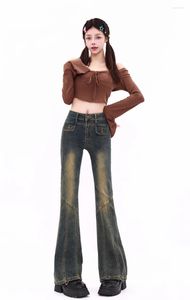 Dames jeans 2024 modellen splitsen micro wijd uitlopende hoge taille slanke fit broek Harajuku Street gewassen oude stijl trendy denim broek