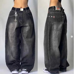 Damesjeans 2024 Nieuw Amerika Harajuku Retro Rechte taille Y2k Street Style Dames Wash Blue Pocket Jeans Gothic brede broek Q240523