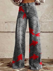 Damesjeans 2024 NIEUWE FASHIVE VISSPATRIJ CASUAL Dames Hoge taille Wide Been broek Losse dames slanke fit imitatie denim breedbeen broek y240422