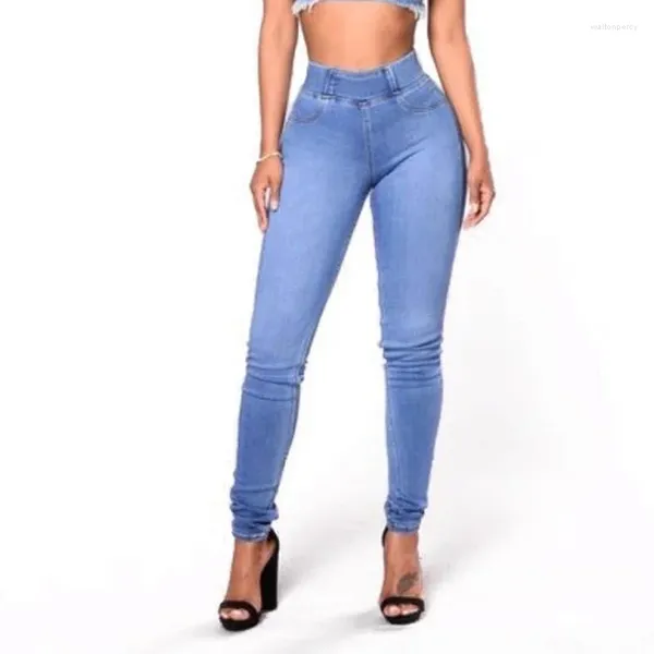 Jeans de mujer 2024 Cintura con banda de goma Pantalones altos ajustados Y2k Pantalones de lápiz azules casuales Indie