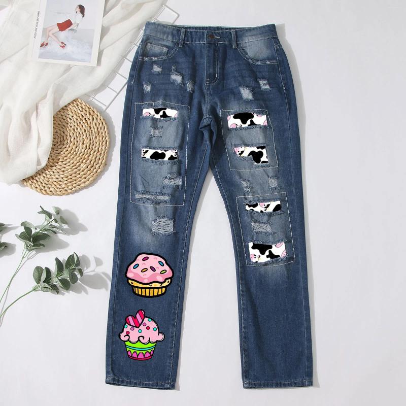 Women's Jeans 2024 Skinny Ripped Fashion Hole Patches Slim Fit Stretch Casual Denim Pencil Pants Straight Jogging Trousers