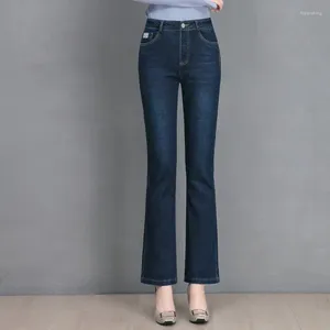 Jeans para mujer 2024 Primavera y otoño Talle alto Micro acampanado Elástico Slim Fit Pierna recta Pantalones casuales