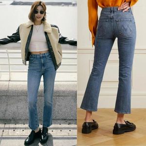 Jeans femeninos 2024 Spring and Autumn High Winsted Light Blue Slim Entradas noveno pantalones para mujeres