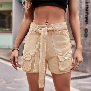 Jeans féminins 2024 Spring and Summer Belt Denim Sautport Street Hipster Casual Shorts Femme Baggy