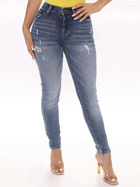 Jeans féminins 2024 printemps et été déchirant les pieds skinnys serrés pantalon crayon pantalon élastique pantalon de denim joggers de style femmes