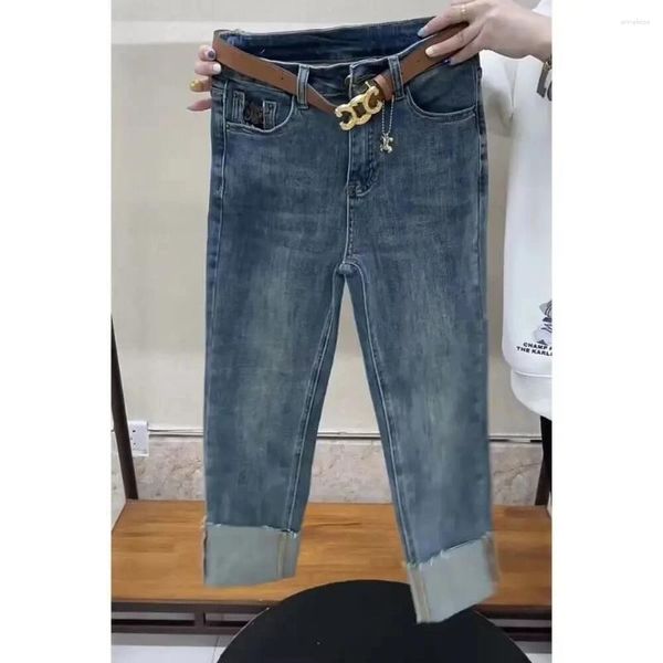 Jeans pour femmes 2024 printemps automne euro-américain femmes taille haute jambe droite lâche bleu denim pantalon dame fumée tuyau pantalon