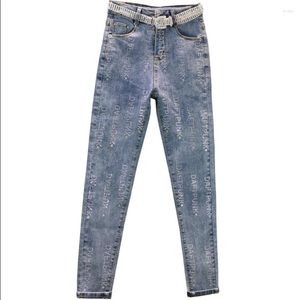 Jeans para mujeres 2024 Spring Autumn Fashion Fashion Diamond Pencil Mujeres Drinteros de cintura Alta Pies flacos