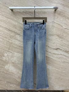 Damesjeans 2024 Spring Drill Blue uitlopende damesbroek met hoge taille