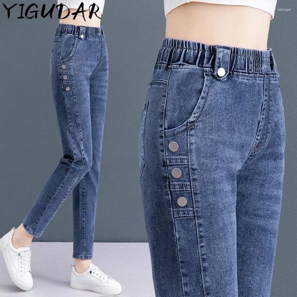 Jeans para mujeres 2024 Spring Elástico Legging de cintura alta pantalón de mezclilla delgada de mezclilla delgada