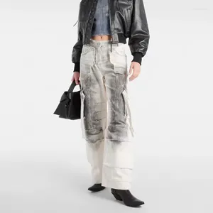 Jeans féminins 2024 Spring Hourde Duty Old Work pantalon Spray Paint Multi-Pocket Wide-leg High Quality Ladies Y2K