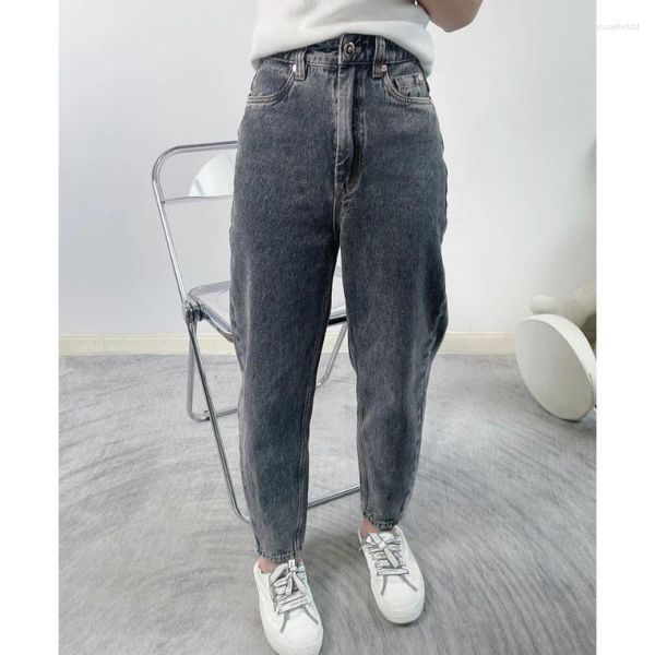 Jeans pour femmes 2024 printemps gris clair taille haute rétro décontracté neuf points femmes