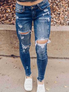Damesjeans 2024 lente nieuwe mode gescheurde jeans voor dames hoge stretch slanke denim potloodbroek casual skinny jeans s-xl 24328