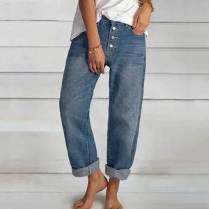 Jeans pour femmes 2024 Printemps surdimensionné pantalon en denim pour femme avec poches bleues taille Empire jambe large jean pantalon ample femme été mode décontractée femme J240306