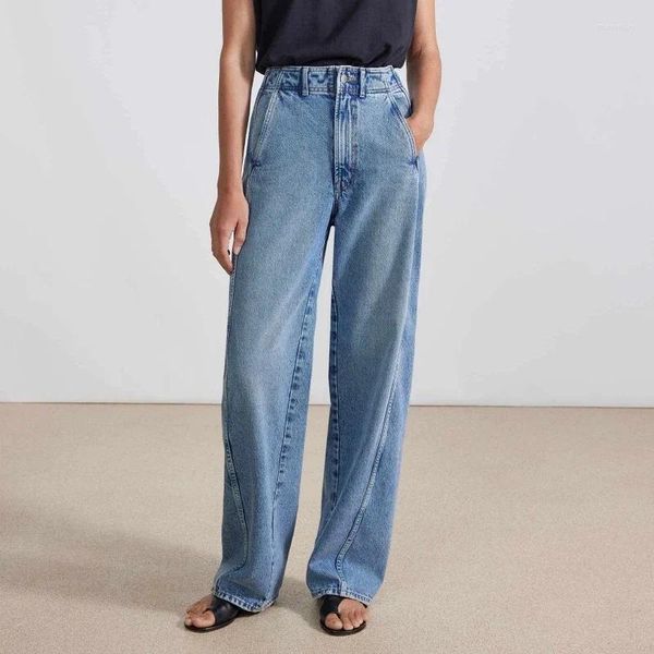 Vaqueros de mujer 2024 Primavera Verano cintura alta Denim pantalones de pierna ancha costura lateral pantalones delanteros para mujeres