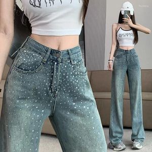 Jean femme 2024 printemps été strass ample décontracté Baggy mode droite jambe large pantalon femme pantalons longs