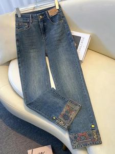 Jeans féminins 2024 printemps d'été droite haute taille vintage pantalon épissé de mode pantalon denim de mode vêtements féminins