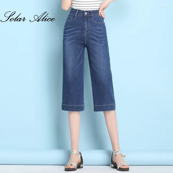 Jeans para mujeres 2024 Spring Summer de pierna ancha Capris suelta gran tamaño de ternero