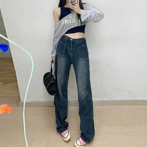 Damesjeans 2024 Straight jeans dames Koreaanse mode straatkleding hoge taille wijd been denim broek dames losse dweep jeans broek y2k q240523