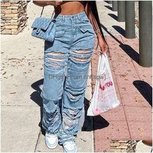 Jeans pour femmes 2024 Street Beggars Morts et pantalons en denim à bords bruts avec une coupe droite Design Drop Livraison Vêtements Femmes Clothin Dhrzn