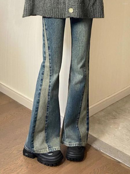 Jeans féminins 2024 Streetwear Loose Boot Cut Spring Street Street Loose Femme Feme High Splicced Denim Pantals T156